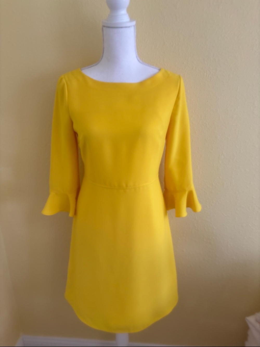 Banana Republic Yellow Long-Sleeve Ruffle-Cuff Shift Dress